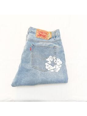 Levis Jeans x Denim Tears Light Wash Button Fly Flower Print NWT Size 34 x 32